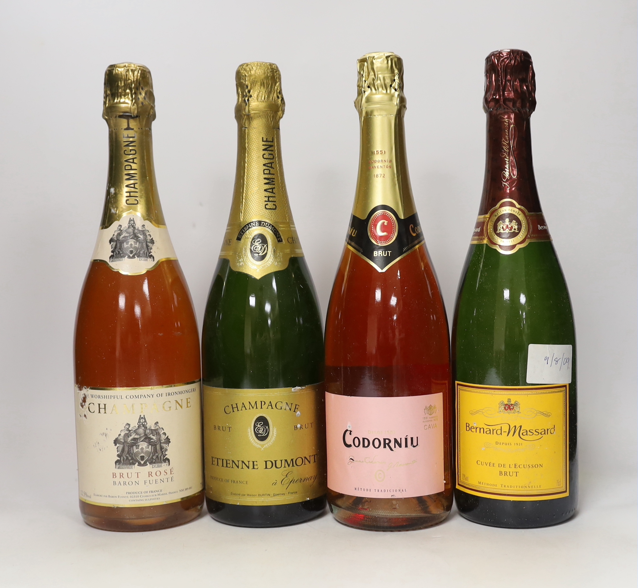 Seven assorted full or half bottles of Champagne and other sparkling wine, including Lanson and Veuve Clicquot.